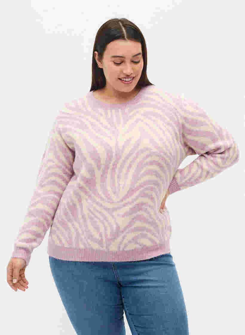 Strikket bluse med mønster, Lavender  Mel Comb., Model