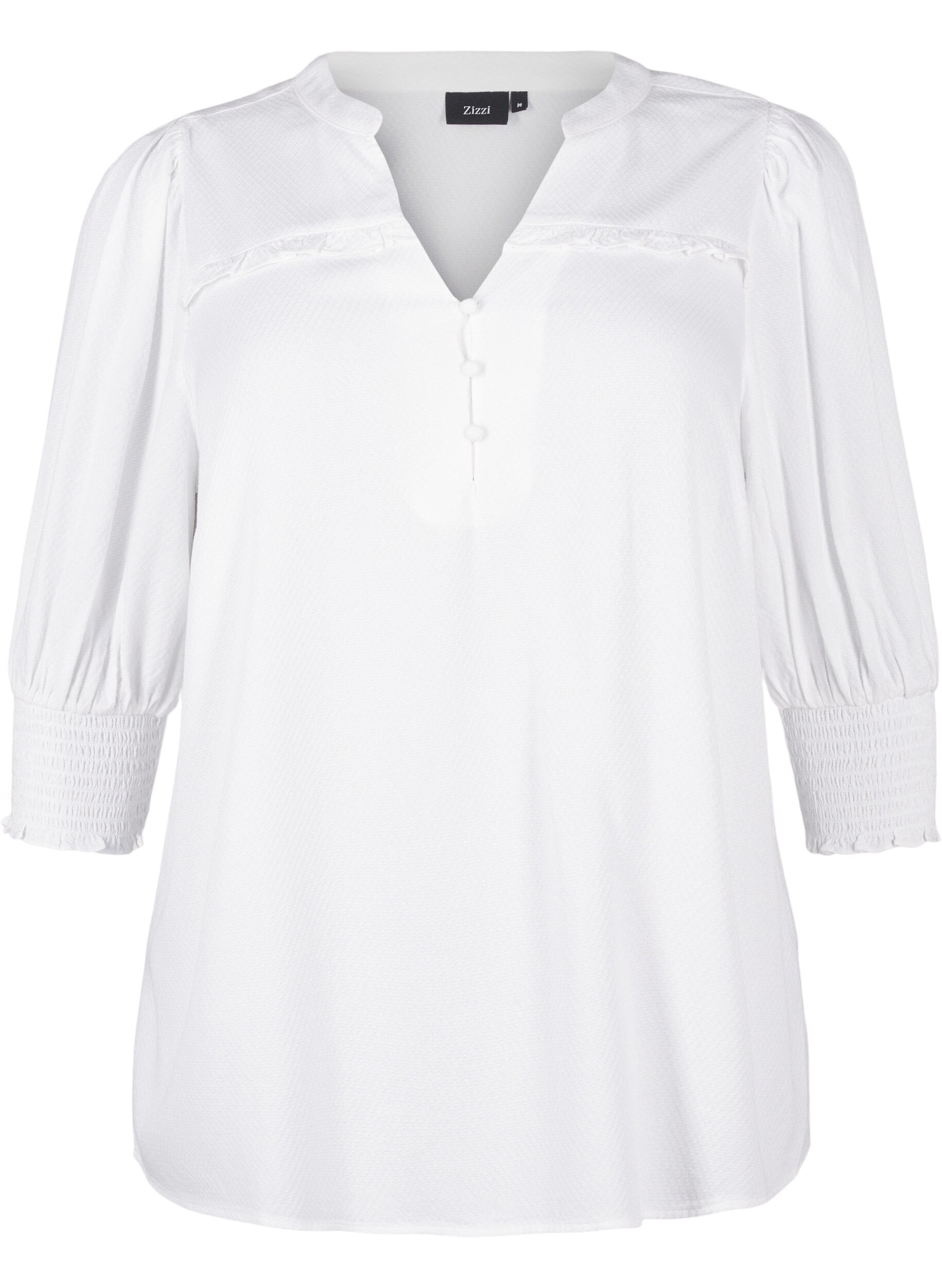 Zizzi Viskosebluse med smock og fl&aelig;sedetalje, Bright White, Packshot image number 0