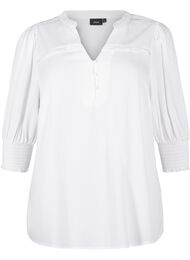 Viskosebluse med smock og flæsedetalje, Bright White