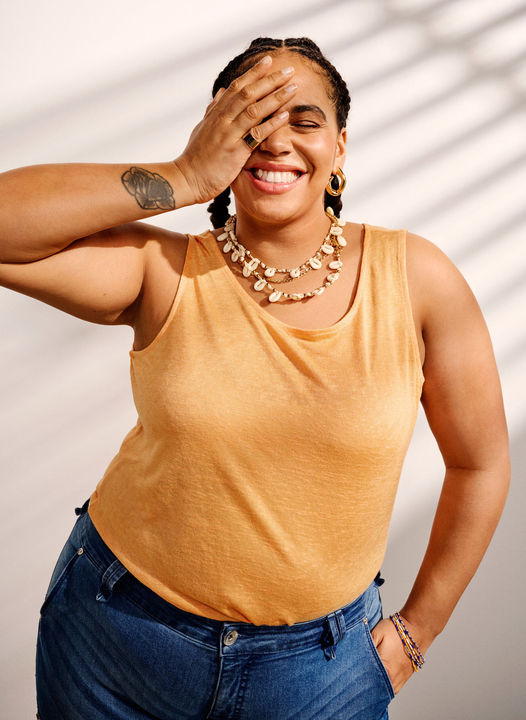 Zizzi Top med struktur og rund hals, Mock Orange, Image image number 0