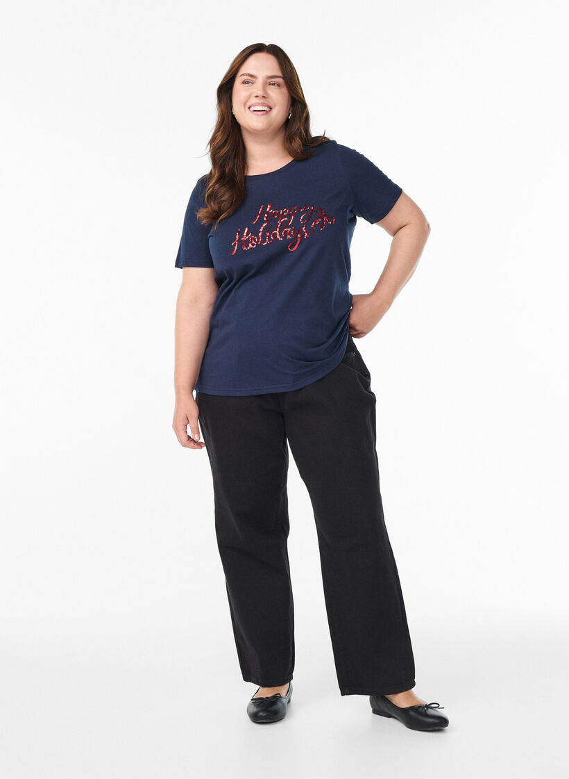 Jule t-shirt i &oslash;kologisk bomuld, Bl&aring;, Model image number 1