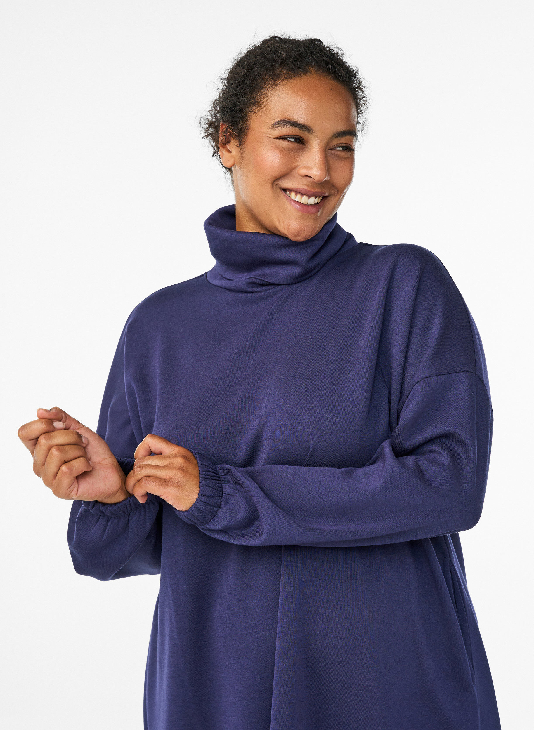 Zizzi A-formet kjole med turtleneck, Bl&aring;, Model image number 2