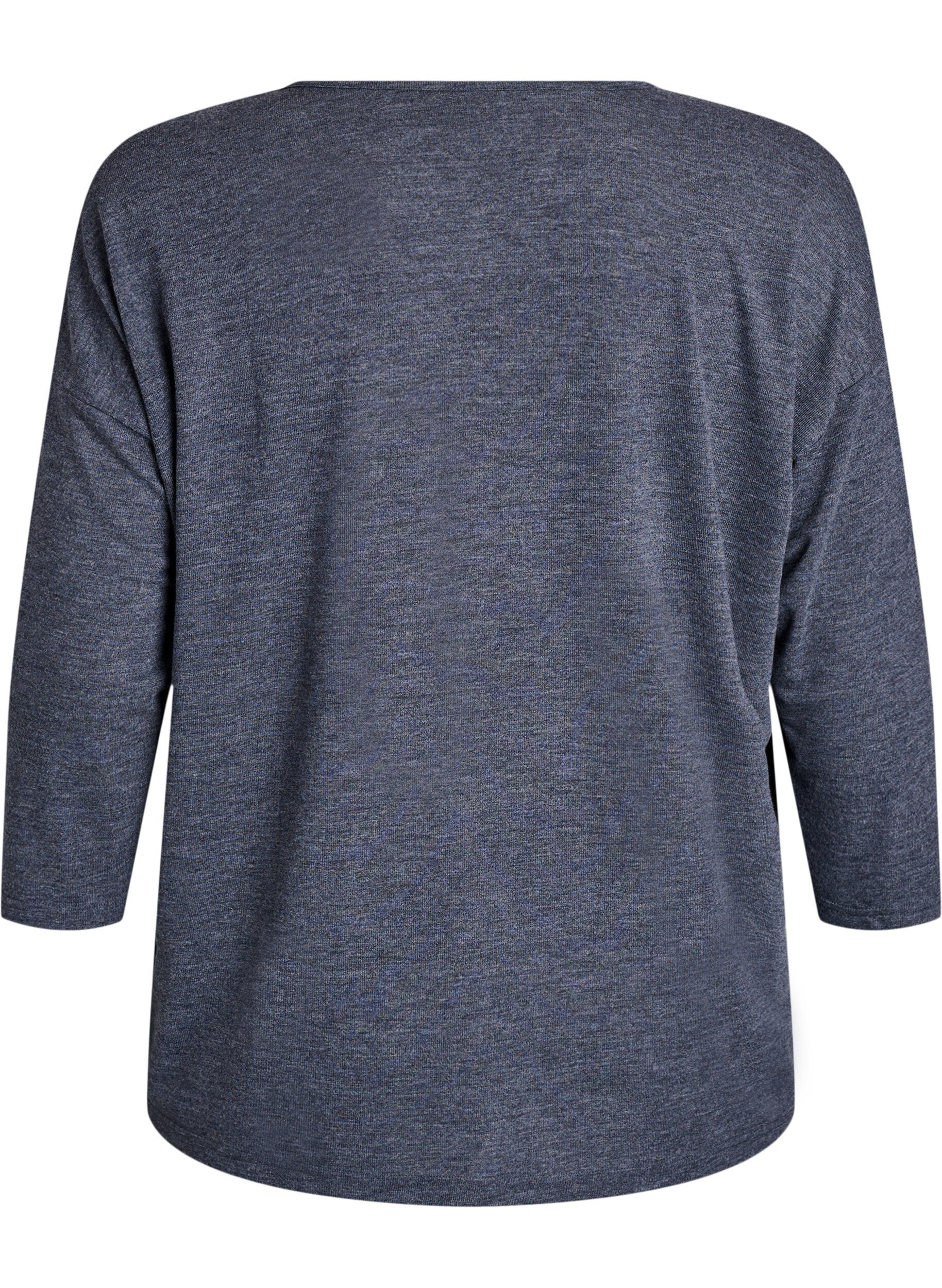 Zizzi Jerseybluse med 3/4 &aelig;rmer, Gr&aring;, Packshot image number 1