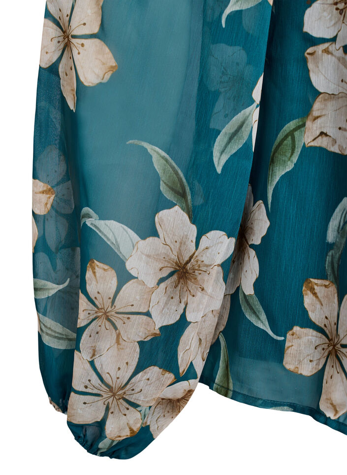 Chiffonbluse med blomster og lange &aelig;rmer , Gr&oslash;n, Packshot image number 3
