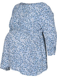 Graviditets bluse i viskose med blomsterprint, Blue Flower AOP