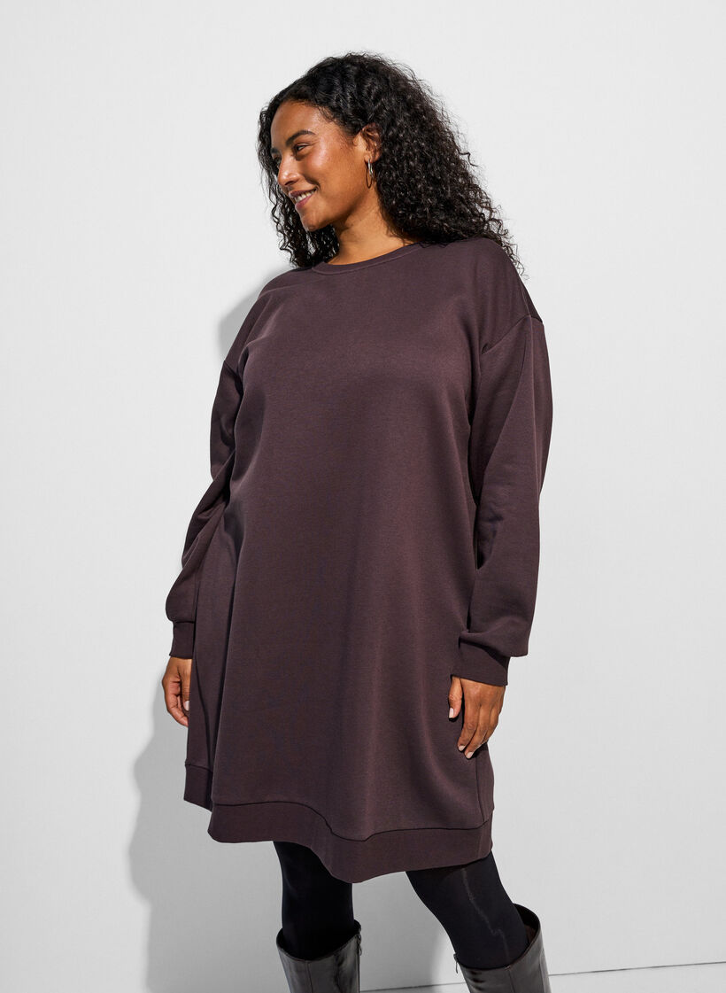 L&oslash;s sweatkjole med lommer, Brun, Model image number 4