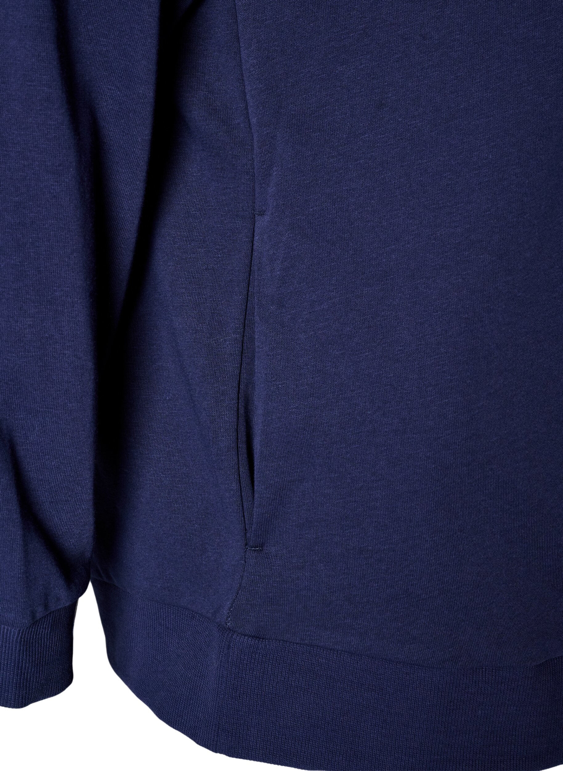 ZizziSweatcardigan med h&aelig;tte og lommer, Bl&aring;, Packshot image number 3