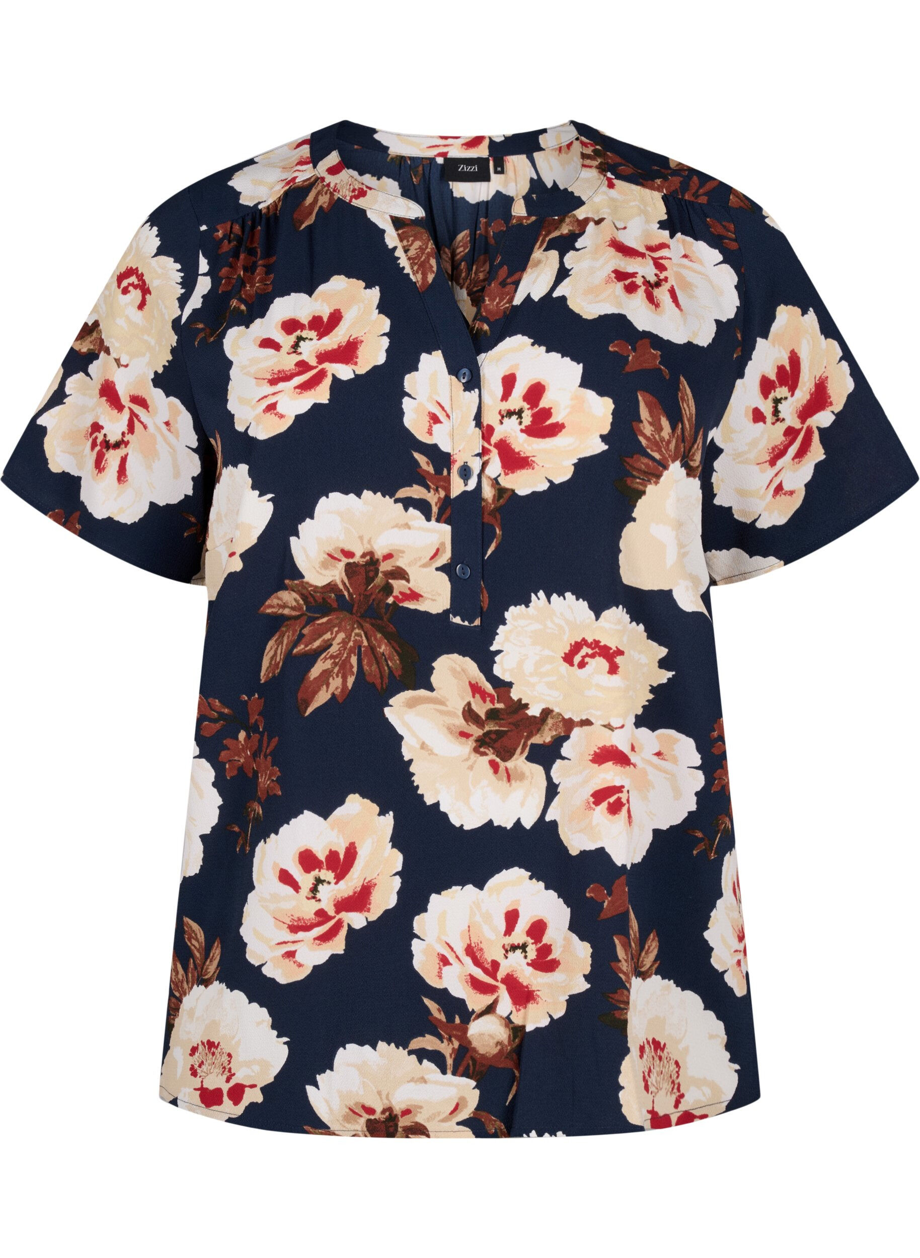 ZizziBluse med korte &aelig;rmer og v-udsk&aelig;ring , Bl&aring;, Packshot image number 0