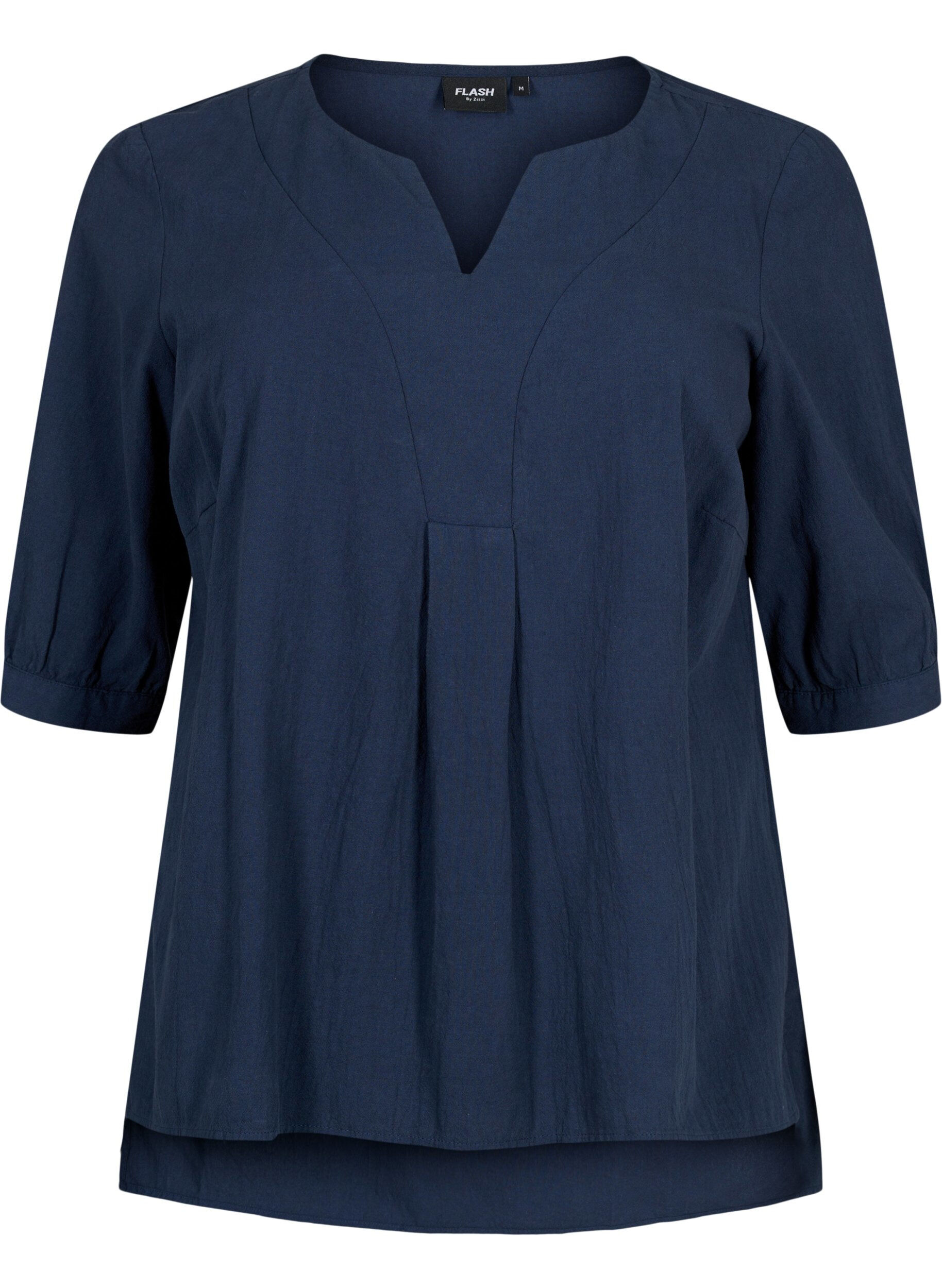 Zizzi FLASH - Bomulds bluse med halvlange &aelig;rmer, Navy Blazer, Packshot image number 0