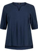 FLASH - Bomulds bluse med halvlange ærmer, Navy Blazer, Packshot image number 0