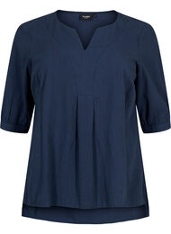 FLASH - Bomulds bluse med halvlange ærmer, Navy Blazer