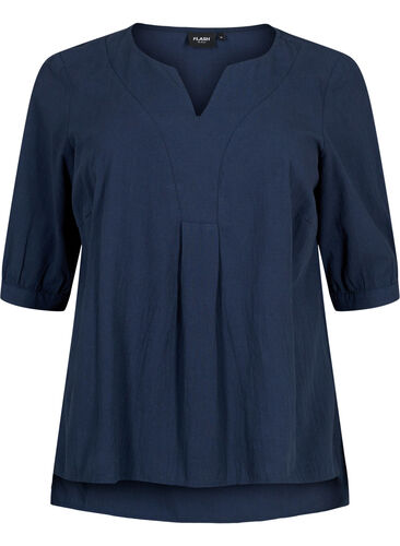 FLASH - Bomulds bluse med halvlange ærmer, Navy Blazer, Packshot image number 0