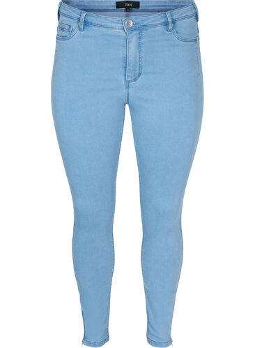 Cropped Amy jeans med lynlås, Light blue denim, Packshot image number 0