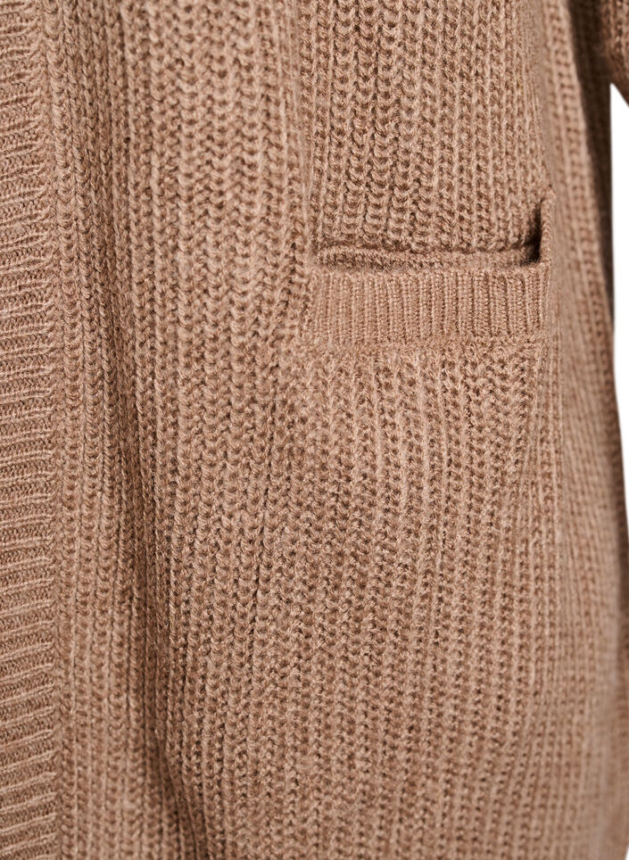 FLASH - Lang ribstrikket cardigan med lommer, Brun, Packshot image number 3