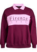 Sweatshirt i økologisk bomuld med krave og kontrastprint, Mørk Bordeaux, Packshot image number 0