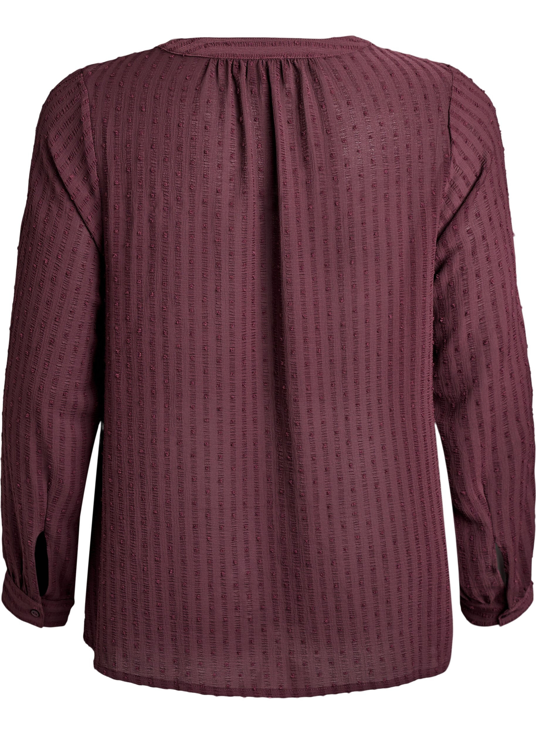 Zizzi Skjortebluse med prikket struktur og broderidetaljer, M&oslash;rk Bordeaux, Packshot image number 1