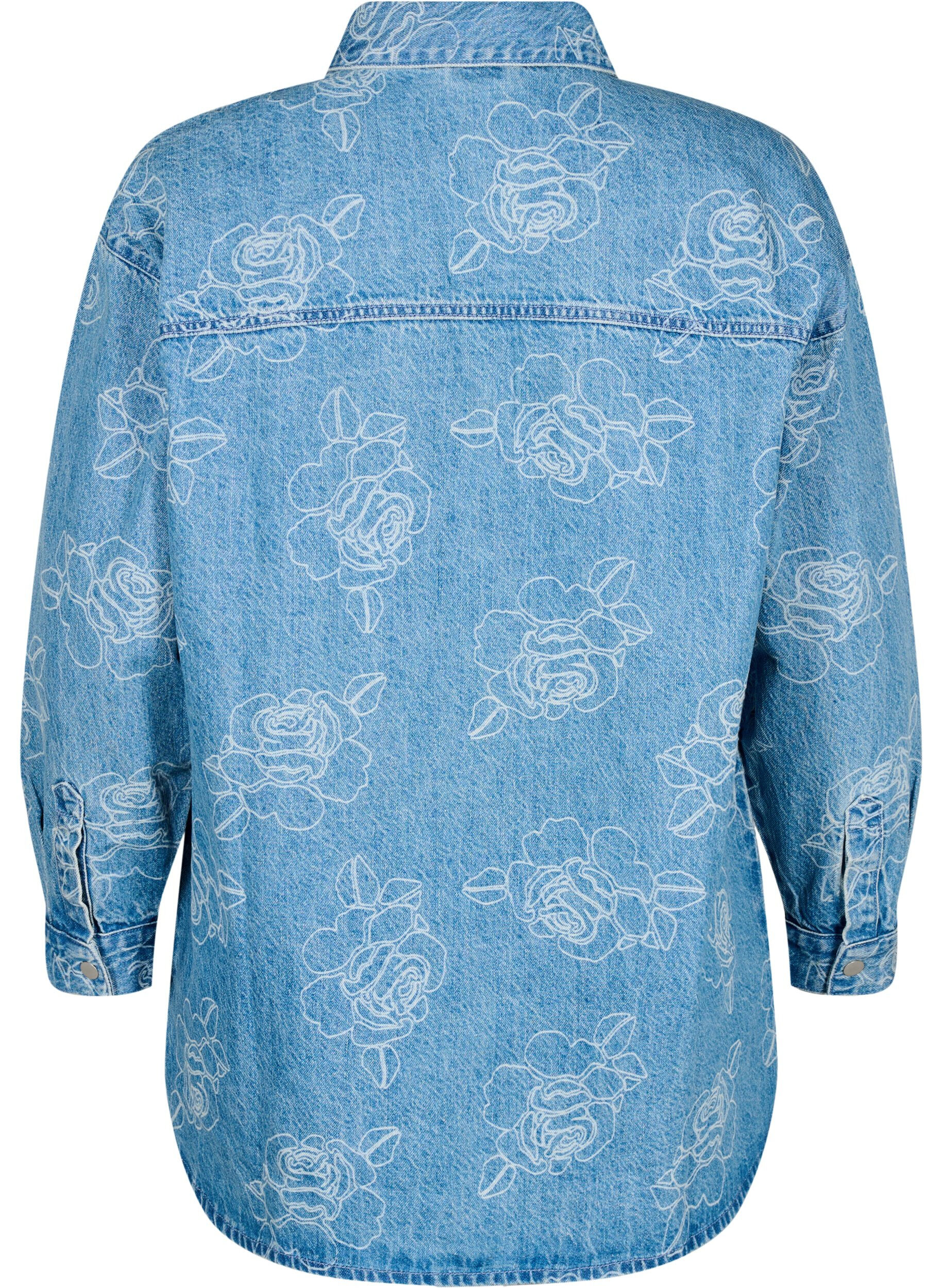 Zizzi Denimjakke med blomster, Light Blue Denim, Packshot image number 1