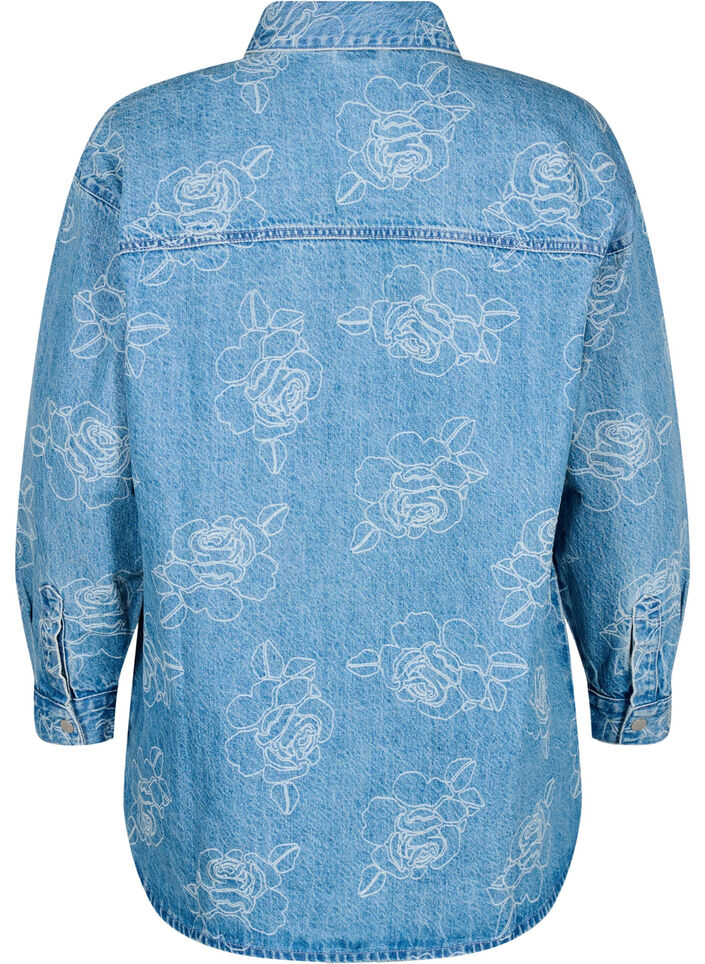 Denimjakke med blomster, Light Blue Denim, Packshot image number 1