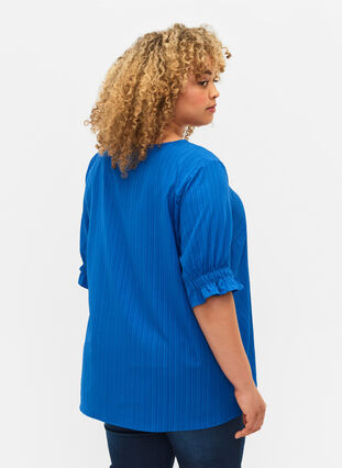 Stribet bluse med 1/2 ærmer, Victoria blue, Model image number 1