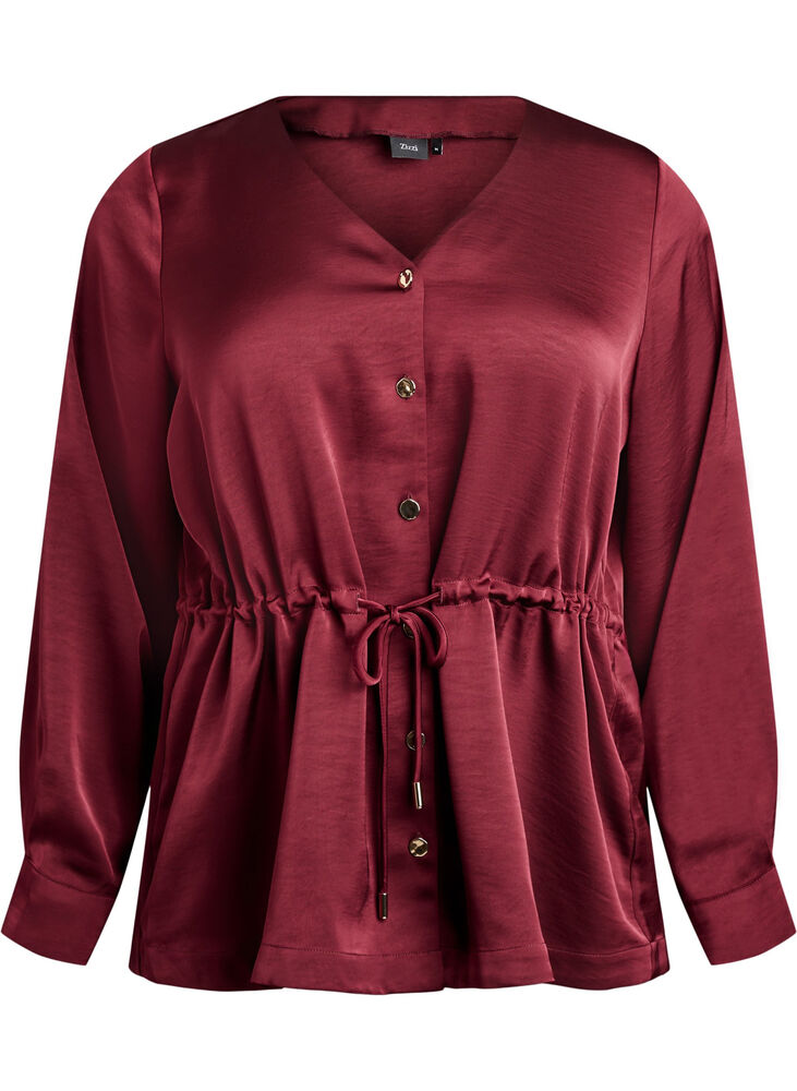 Festbluse I Satin-Look Med Knapper Og Justerbar Talje