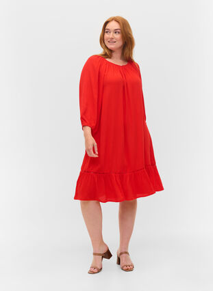 Viskose kjole med 3/4 ærmer , Fiery Red, Model image number 2