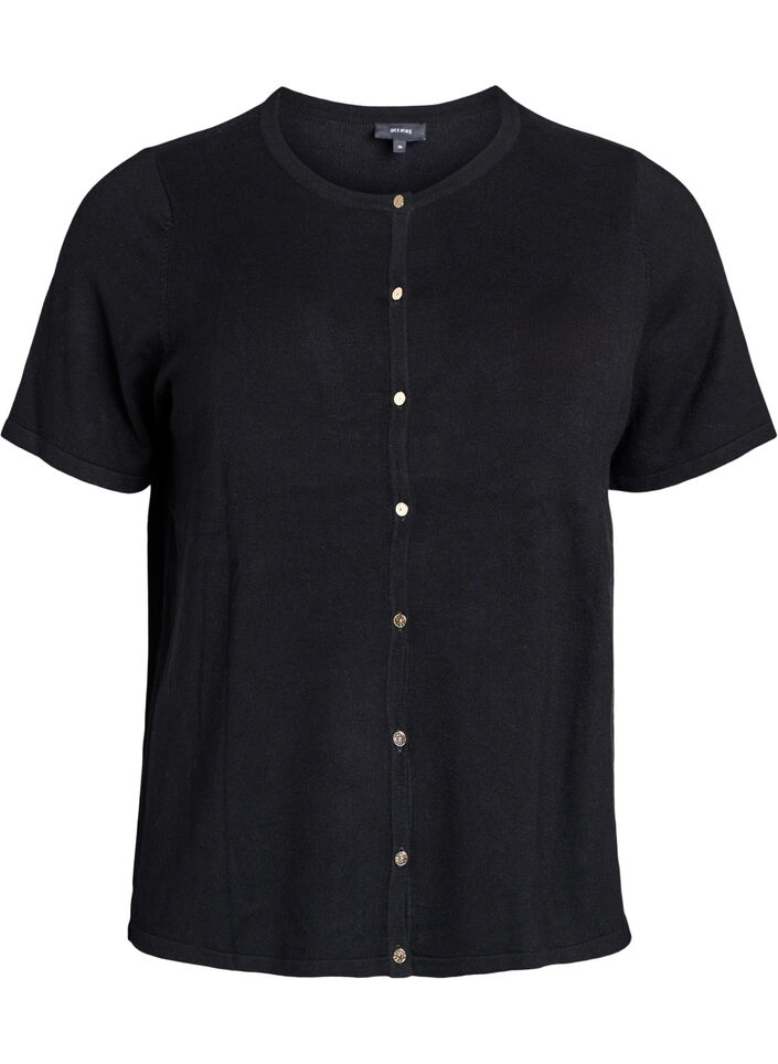 Kort&aelig;rmet strikcardigan i viskose, Sort, Packshot image number 0