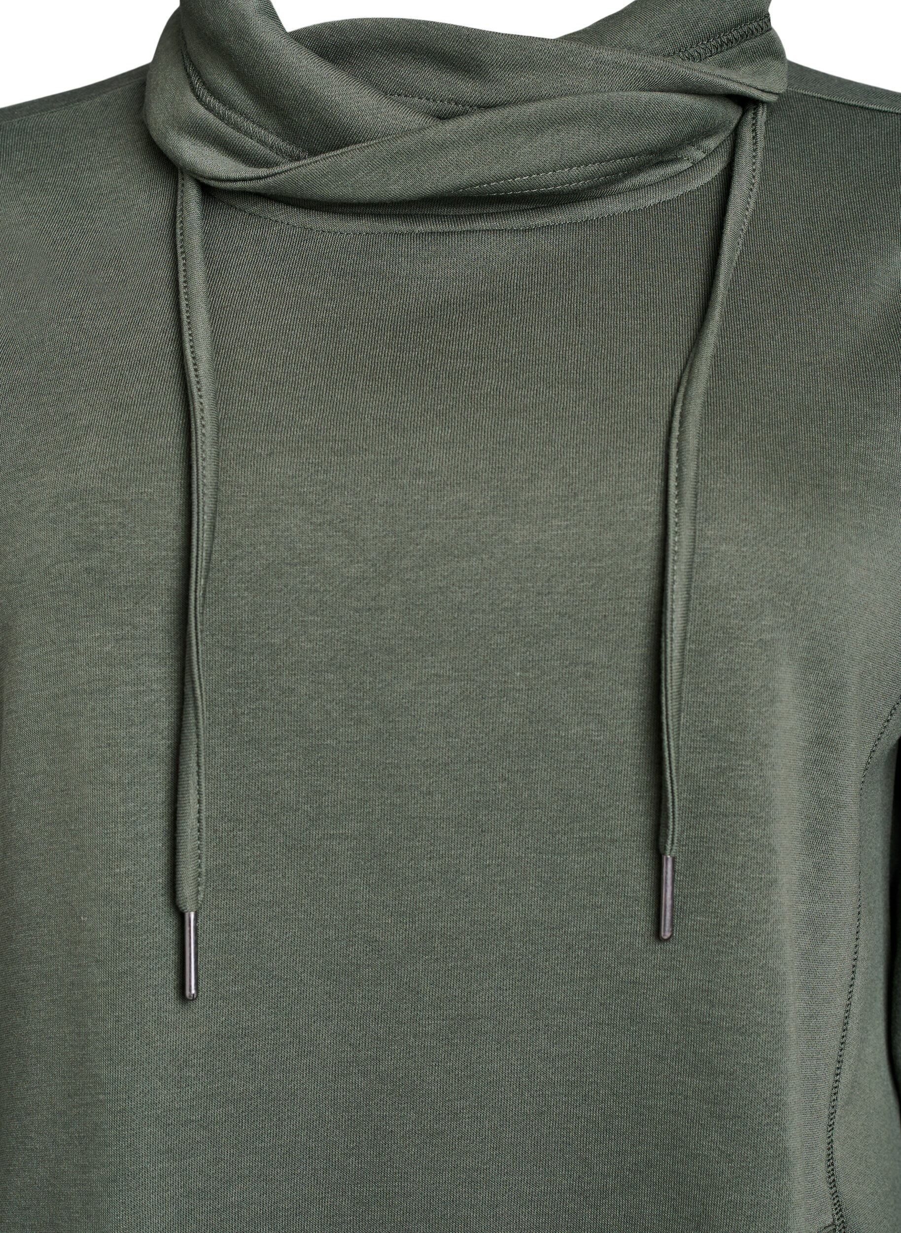 Zizzi Kort sweatkjole med h&oslash;j krave og lommer, Gr&oslash;n, Packshot image number 2