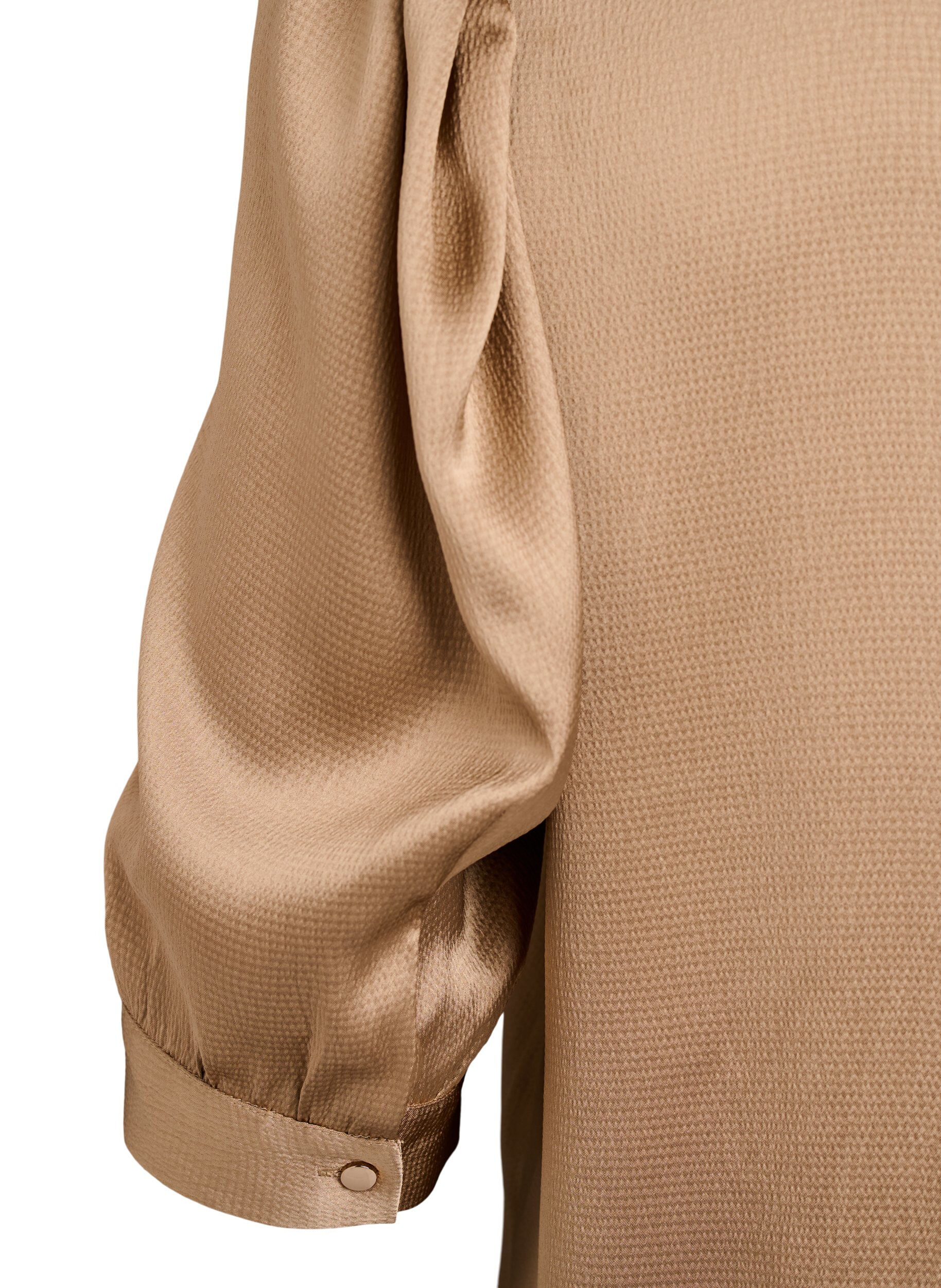 ZizziBluse i satin-look med 1/2 &aelig;rmer og fl&aelig;sekrave, Brun, Packshot image number 3