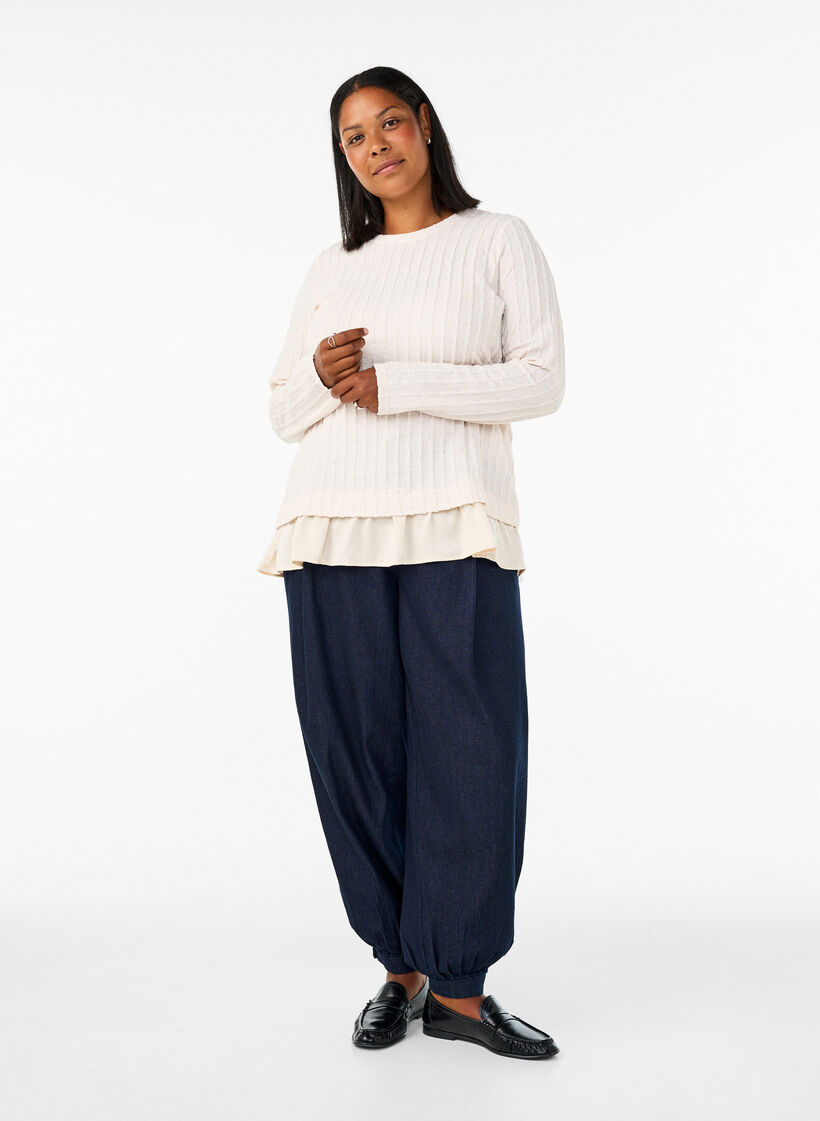 Struktureret bluse med fl&aelig;sekant, Vanilla, Model image number 1