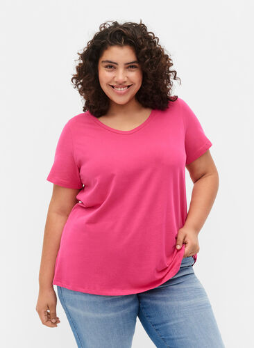 Ensfarvet basis t-shirt i bomuld, Beetroot Purple, Model image number 0