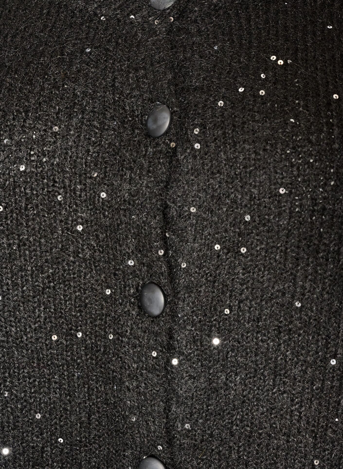 Cardigan med pailletter og knapper, Sort, Packshot image number 2