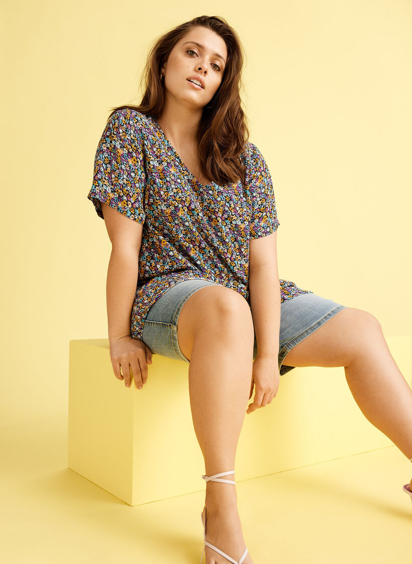 Blomstret viskose tunika med korte ærmer, Ditsy AOP, Image image number 0