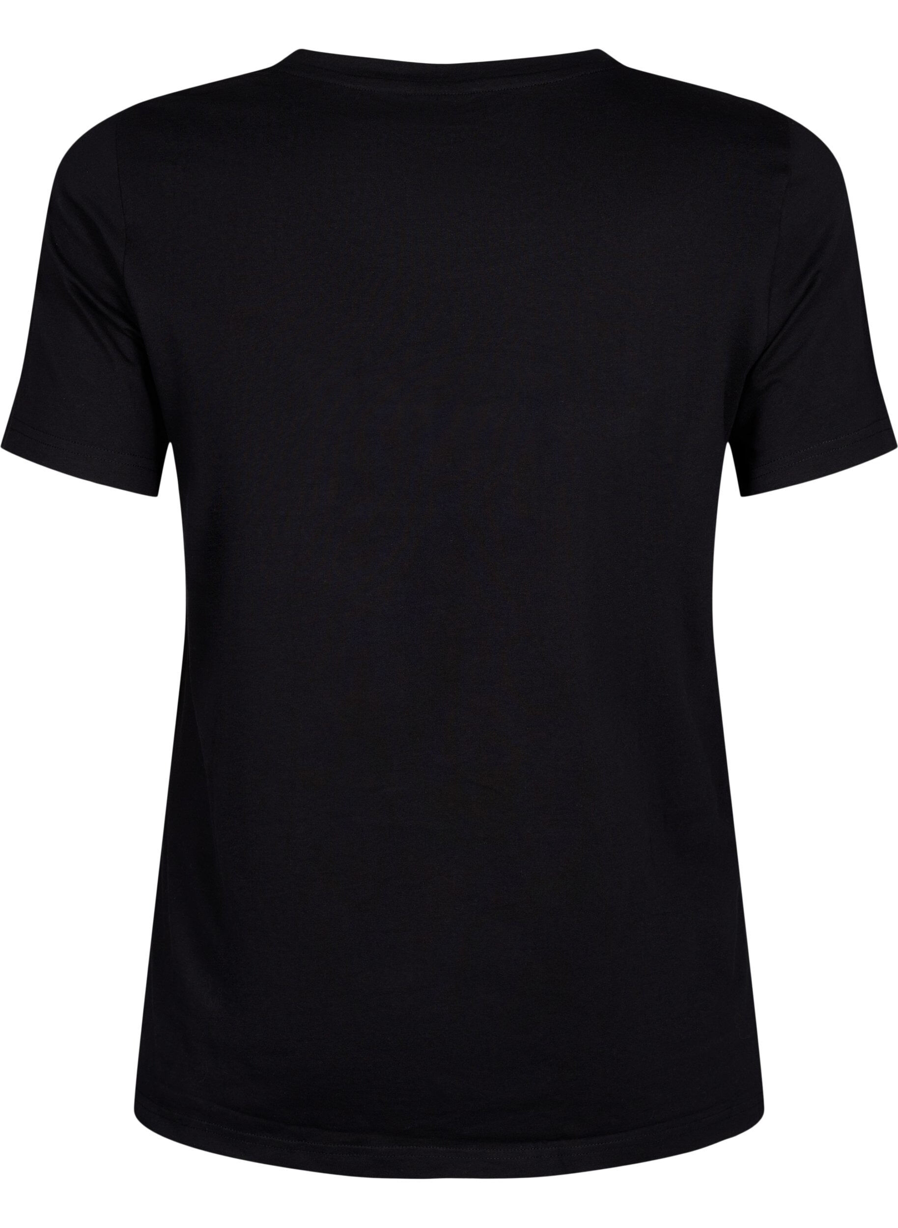 Zizzi T-shirt med nitter i &oslash;kologisk bomuld, Black W. TR&Eacute;S, Packshot image number 1