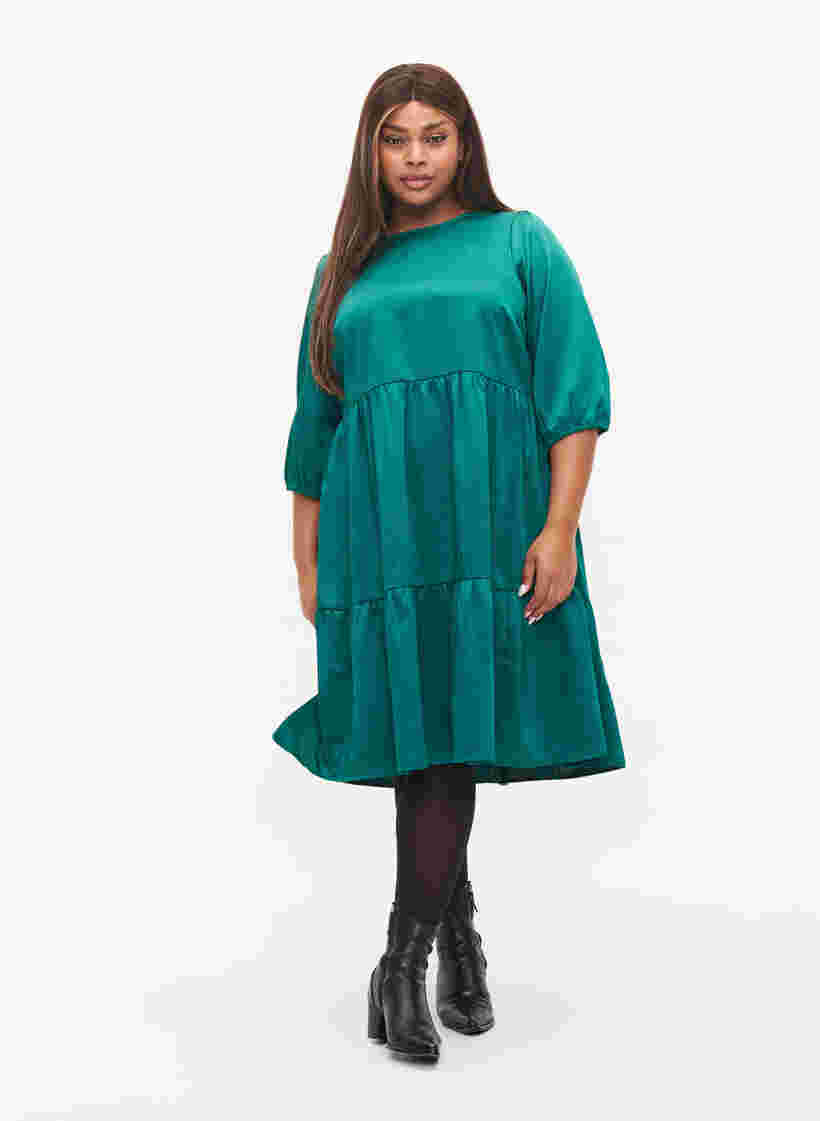 Kjole med rygdetalje og 3/4 ærmer, Evergreen, Model image number 3
