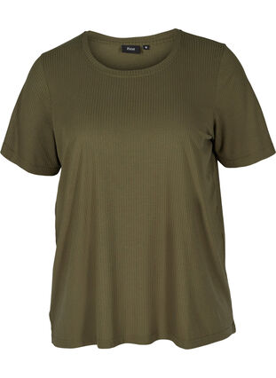 Kortærmet t-shirt i ribkvalitet, Olive Night, Packshot image number 0