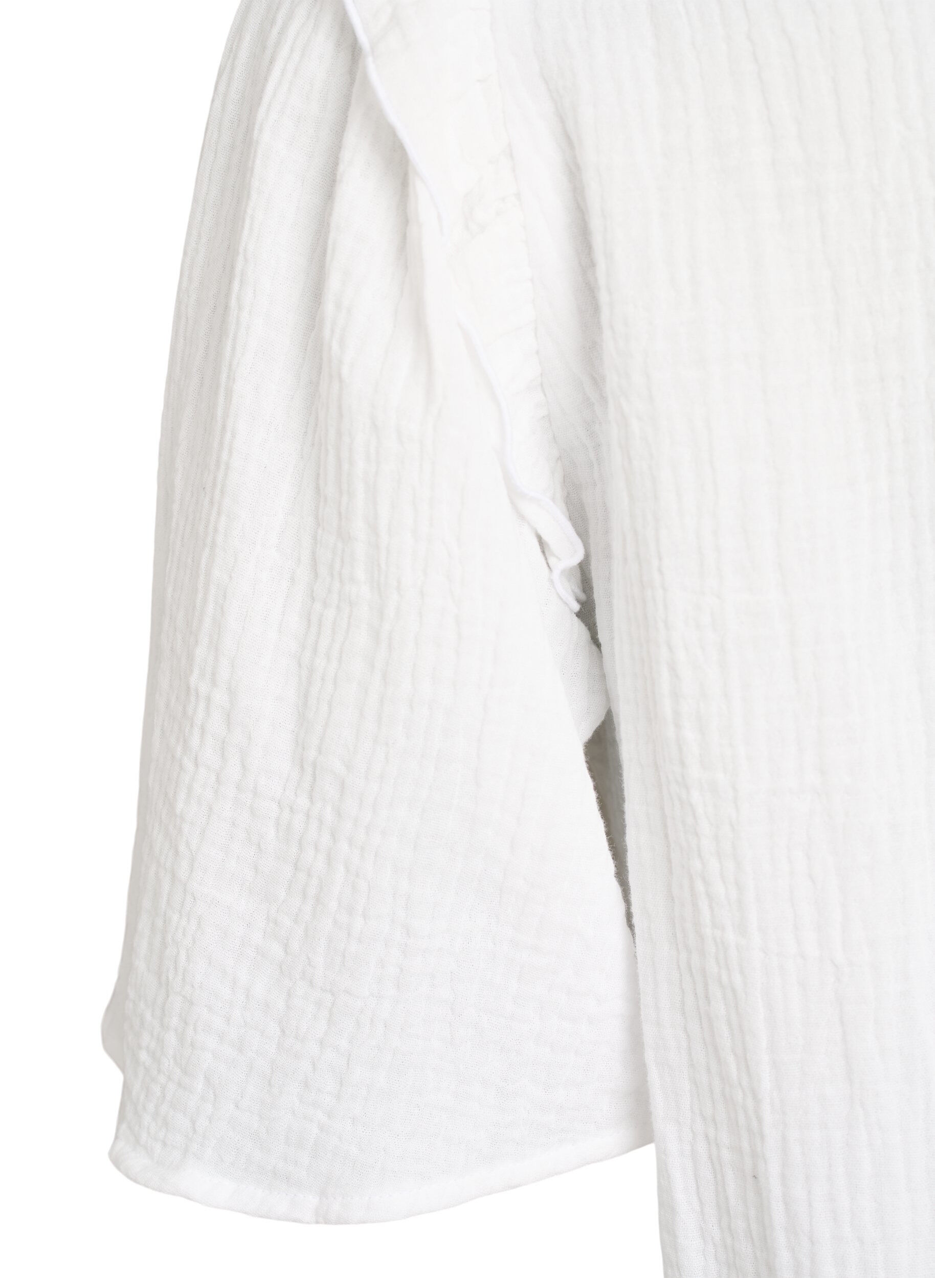 ZizziBluse i bomuldsmusselin med broderie anglaise og 1/2 &aelig;rmer, Hvid, Packshot image number 3