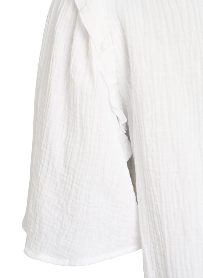Bluse i bomuldsmusselin med broderie anglaise og 1/2 &aelig;rmer, Hvid, Packshot image number 3