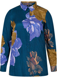 Langærmet viskose skjorte med blomsterprint, Reflecting Pond AOP