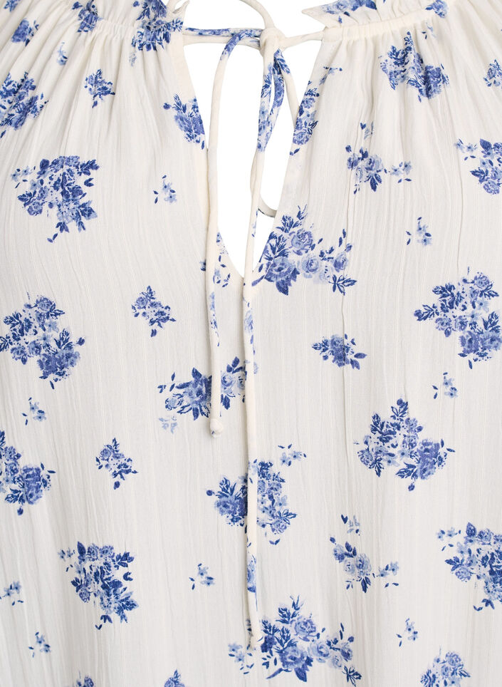 Blomstret viskosebluse med halvlange &aelig;rmer, Hvid, Packshot image number 2