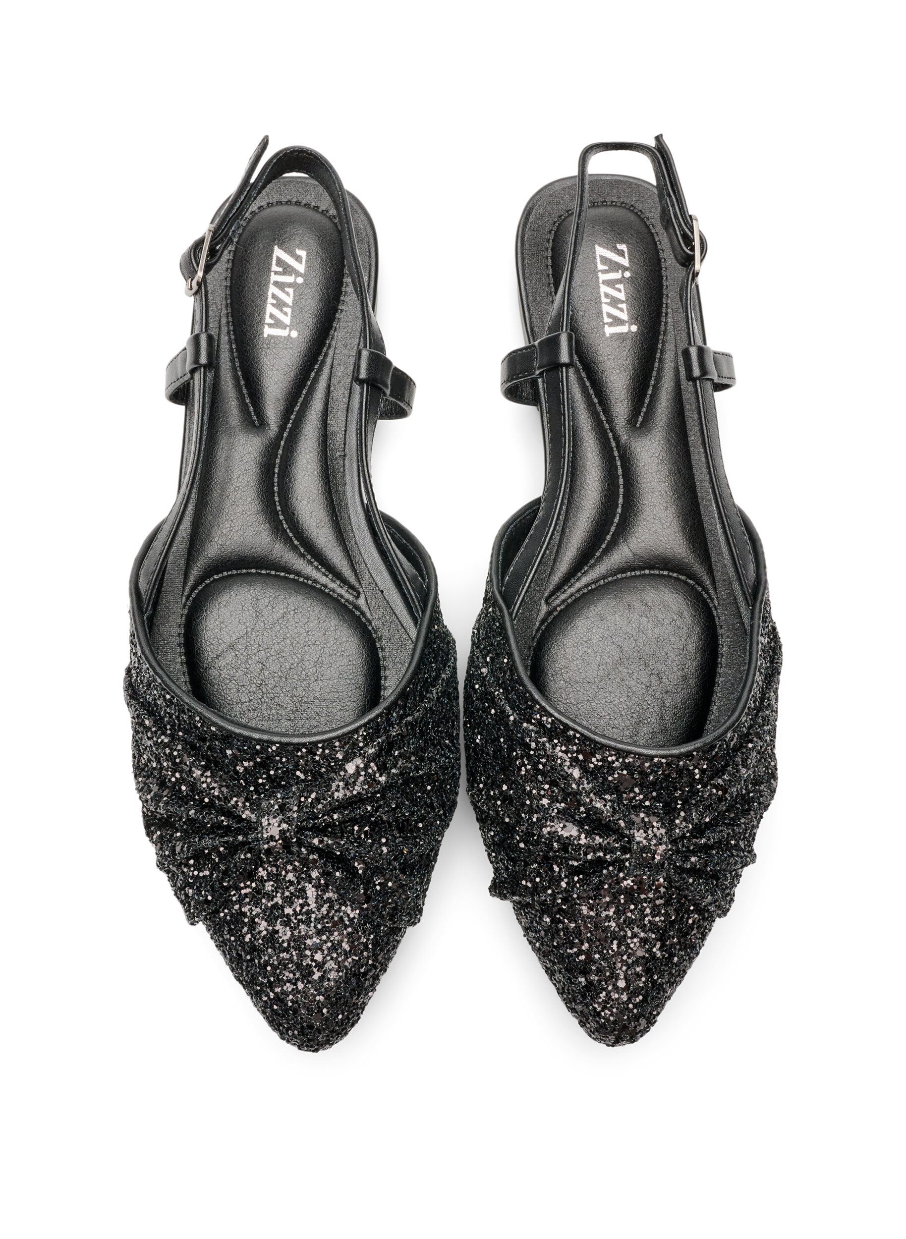 ZizziGlitrende slingback med sl&oslash;jfedetalje, Sort, Packshot image number 2