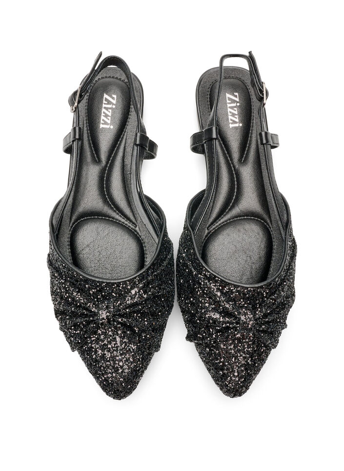 Glitrende slingback med sl&oslash;jfedetalje, Sort, Packshot image number 2
