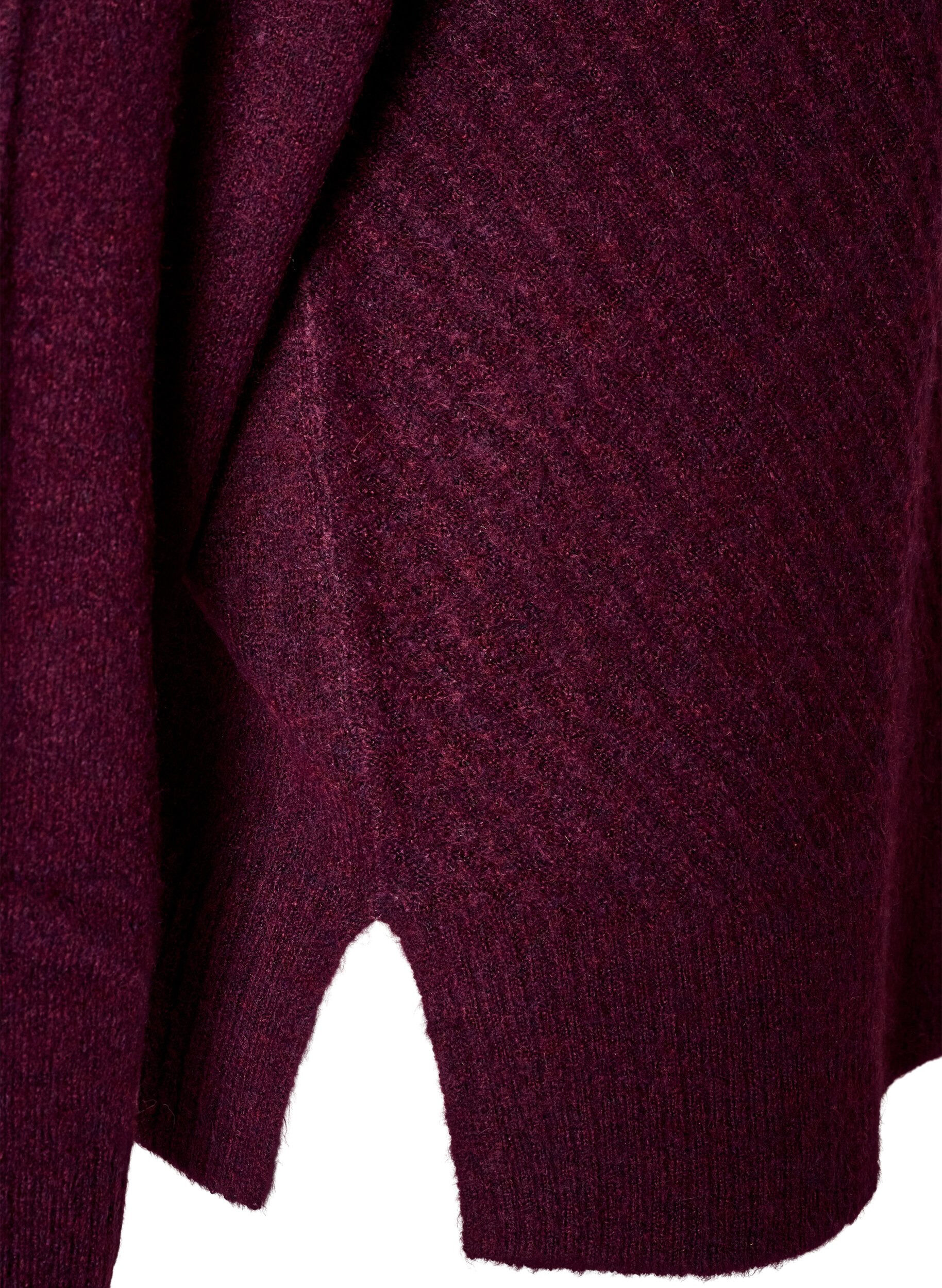 ZizziStrikbluse med V-formet ribm&oslash;nster og slidser, R&oslash;d, Packshot image number 3