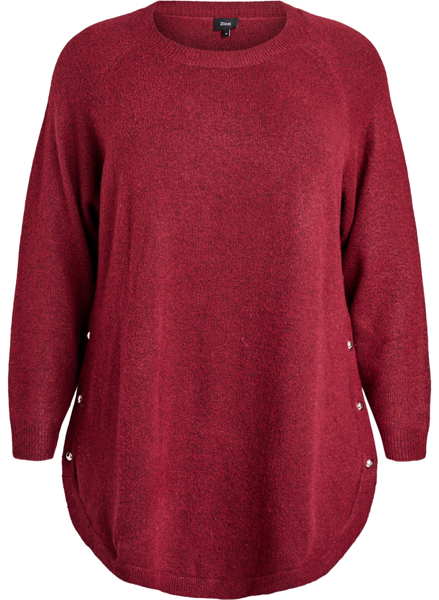 Lang strikbluse med kugleknapper