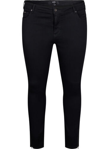 Cropped Amy jeans med lynlås, Black denim, Packshot image number 0