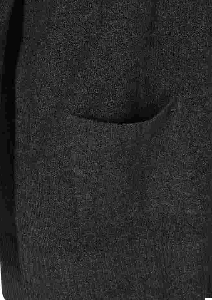 Meleret strik cardigan med lommer, Dark Grey Melange, Packshot image number 3