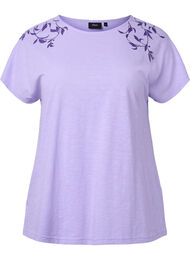 Bomulds t-shirt med blad print, Lavender C Leaf