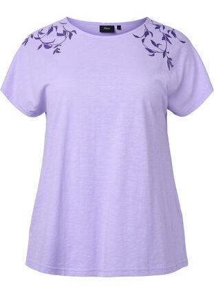 Bomulds t-shirt med blad print, Lavender C Leaf, Packshot image number 0