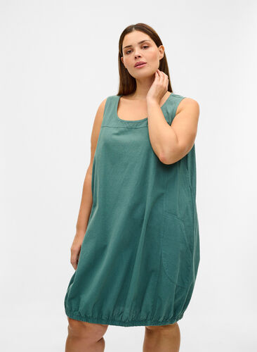 Ærmeløs kjole i bomuld, Sea Pine, Model image number 0