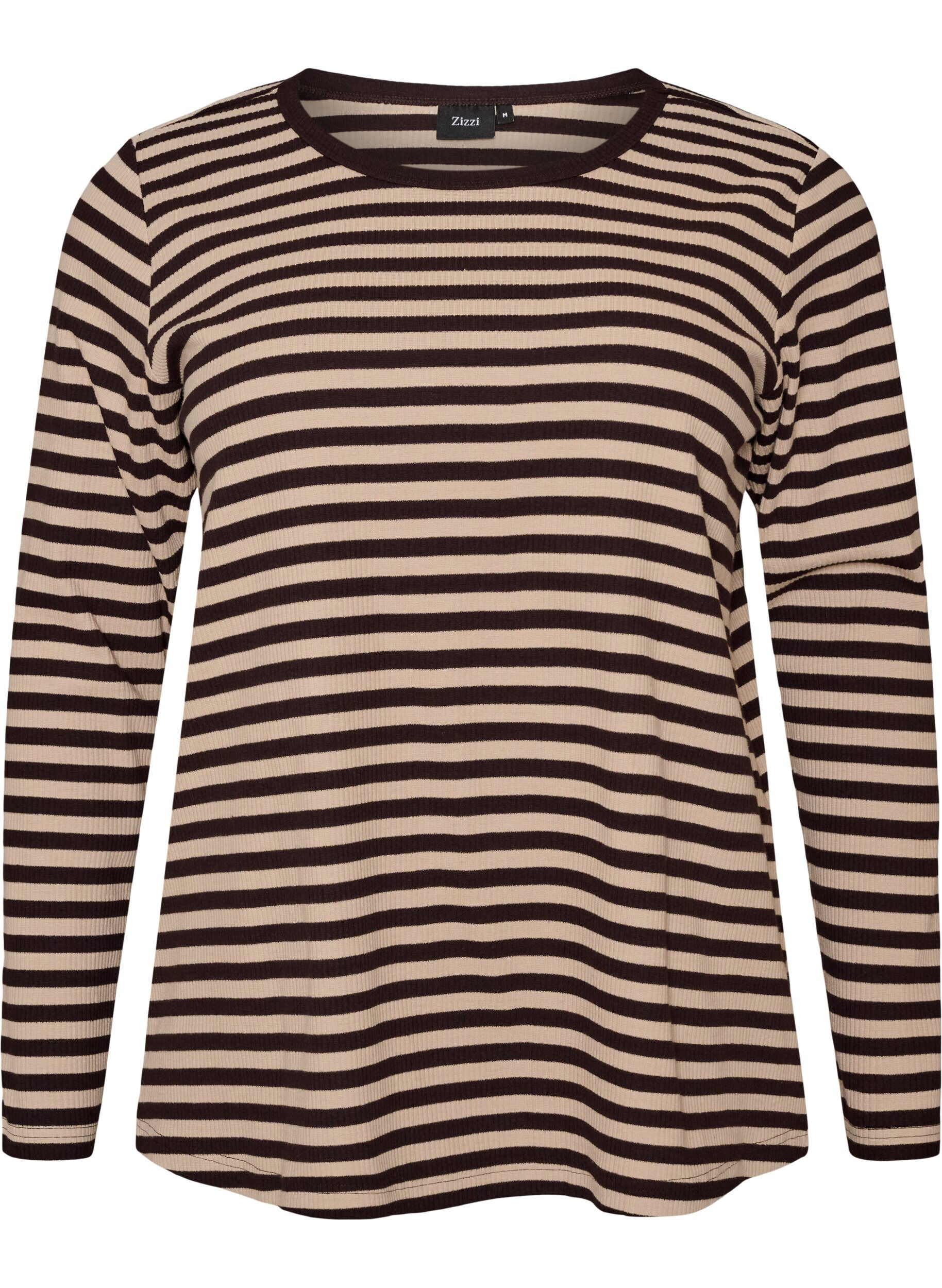 ZizziStribet bluse med lange &aelig;rmer, Brun, Packshot image number 0