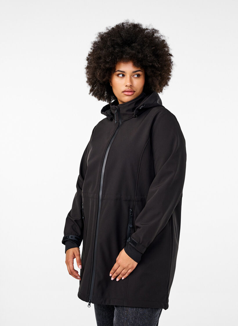 Softshell jakke med aftagelig h&aelig;tte, Sort, Model image number 0